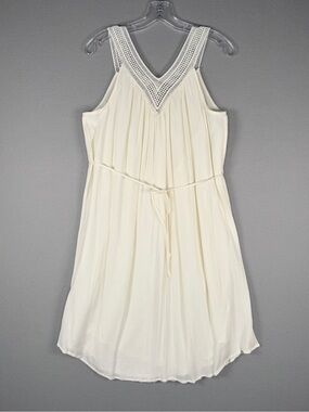 LIZ LANGE Maternity Crochet V Neck Midi Dress XS Cream Beachy Casual